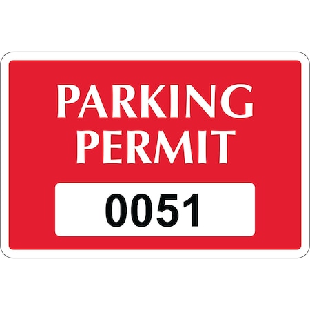 Lustre-Cal Static Cling Parking Permit Dark Red 3in x 2in  Serialized 051-100, 50PK 253442SCL1Rd0051